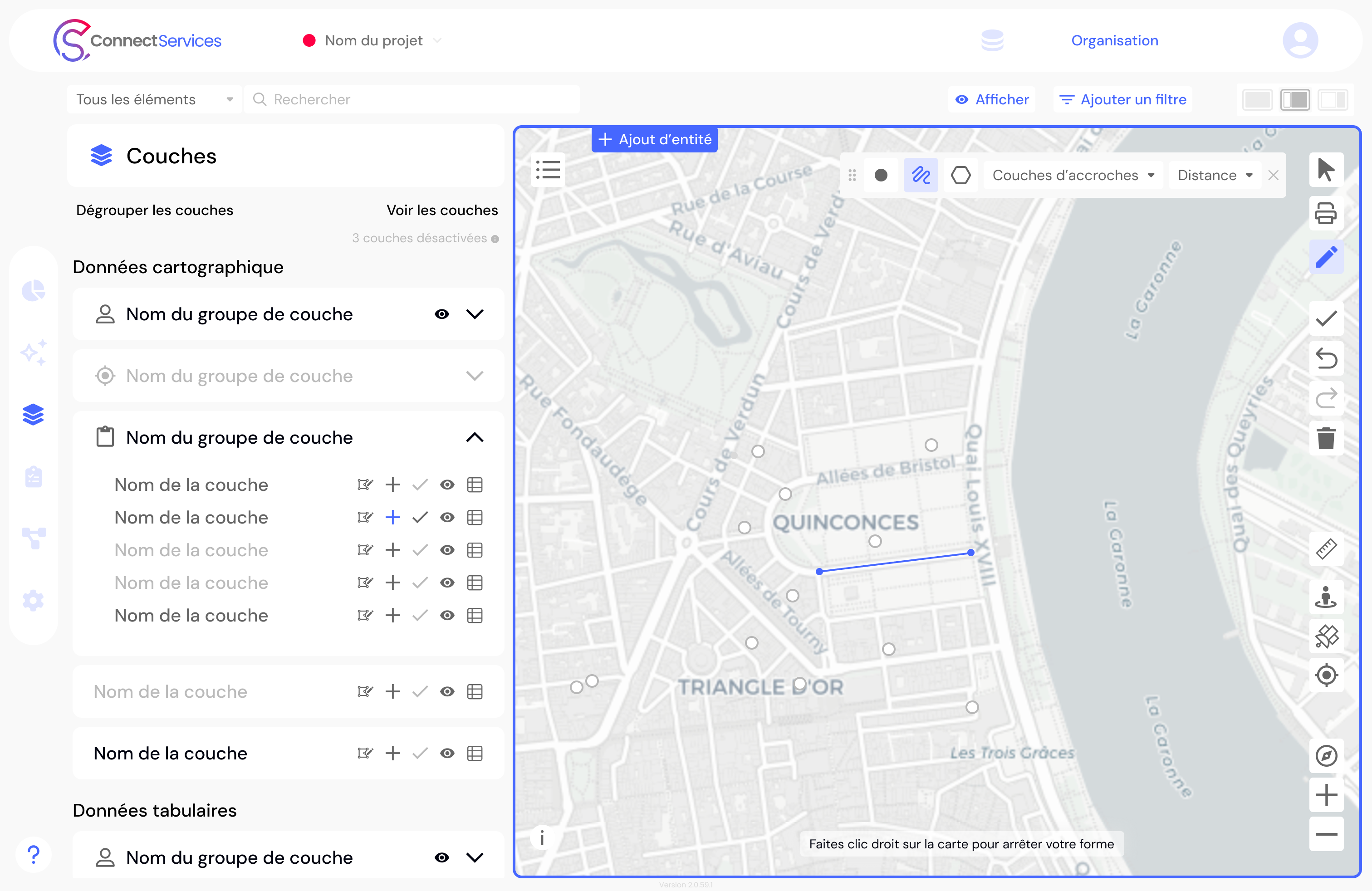 Capture d'écran de la fonctionnalité "Édition" de ConnectServices, permettant notamment l'ajout d'entité