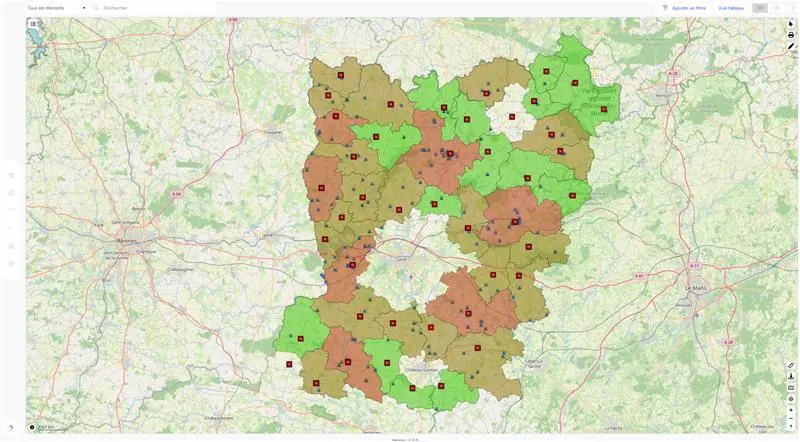 Carte de chaleur - suivi des incidents réseau FttH fibre optique - WebSIG ConnectServices